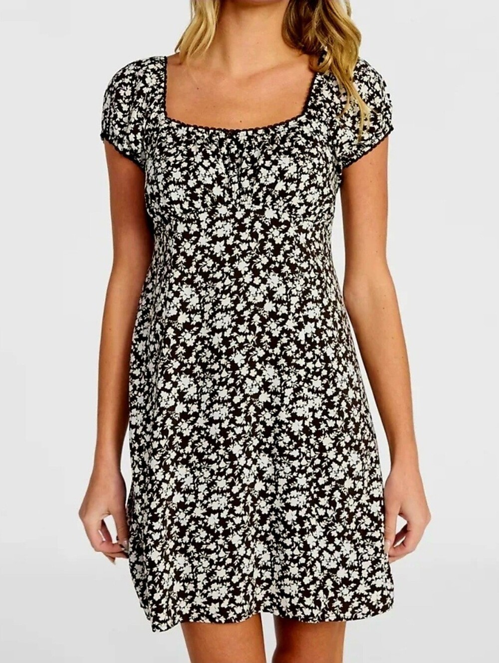 Fit & Flare mini romantic summer Dress with Puff Sleeves size XS 0 No Boundaries